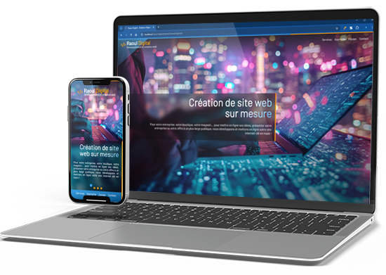 ordinateur portable et smartphone affichant un site internet design et graphique pour illustrer la création de site web